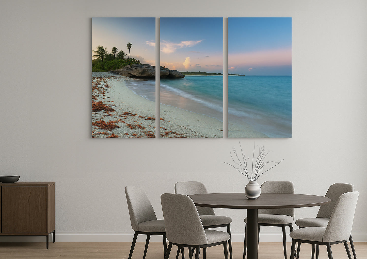 Tropical Beach Sunset Canvas Wall Art 3 Piece Set